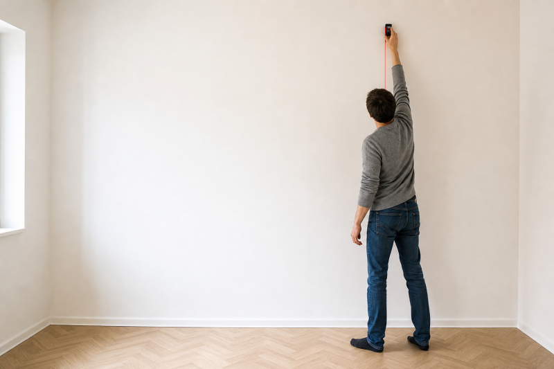 Laser level used to measure a mural wall