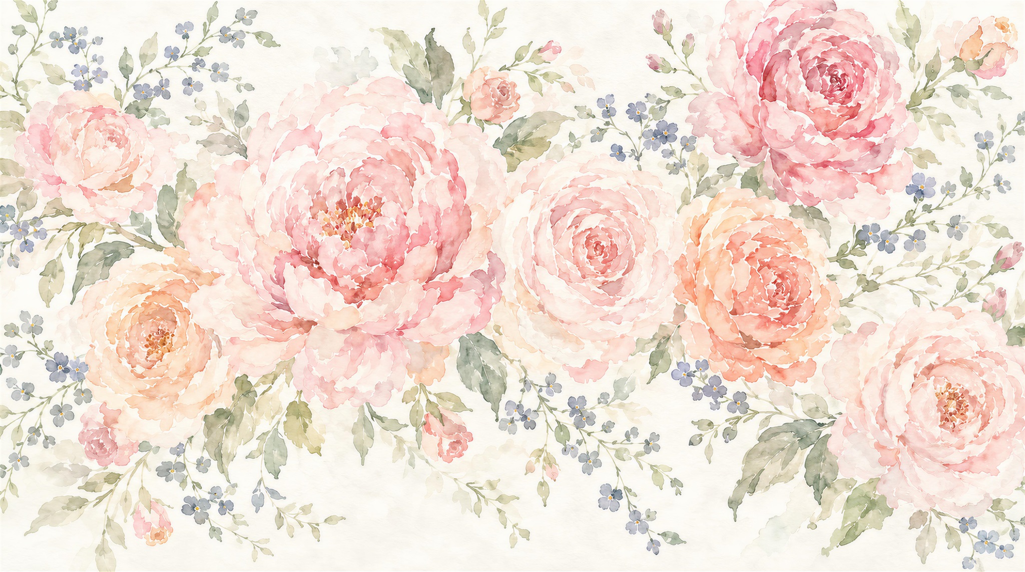 Pink Floral Foliage Wallpaper Mural Main