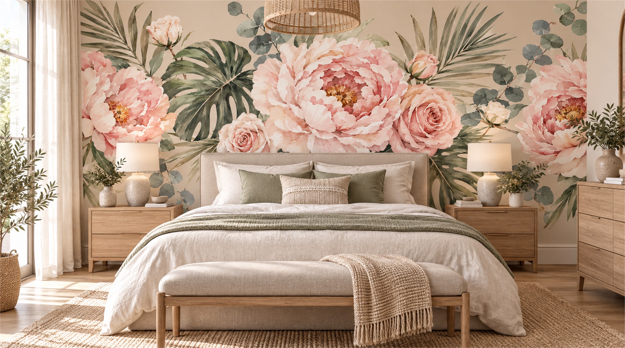 Sage Green Floral Foliage Wallpaper Mural Main