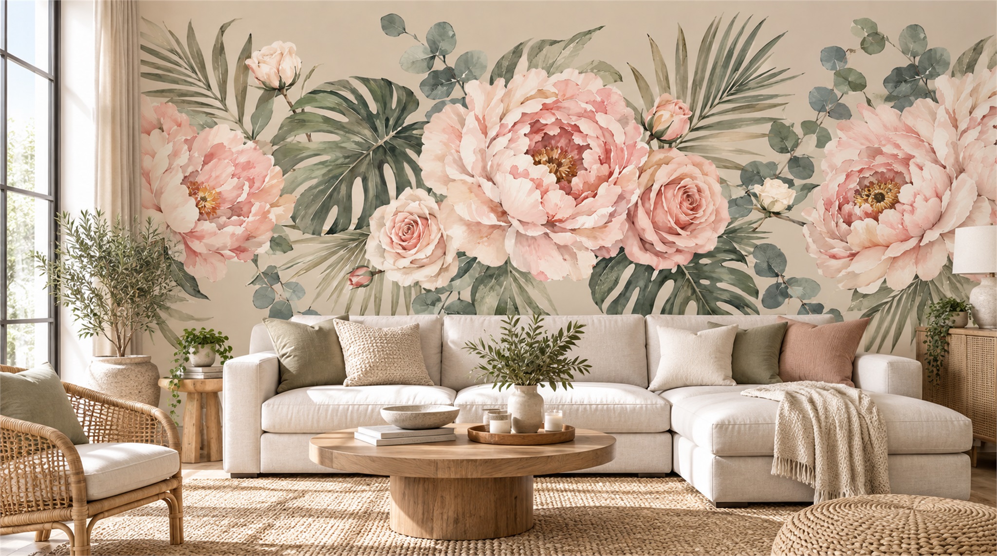 Sage Green Floral Foliage Wallpaper Mural Scene