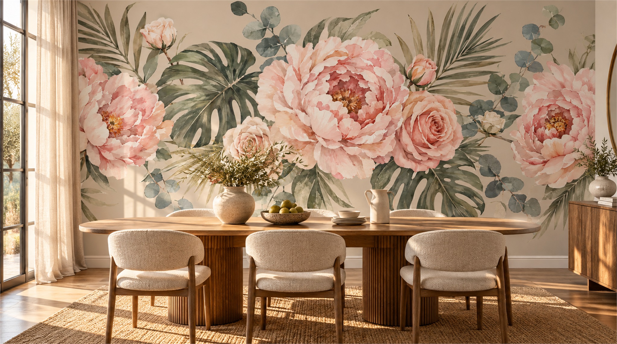 Sage Green Floral Foliage Wallpaper Mural Scene