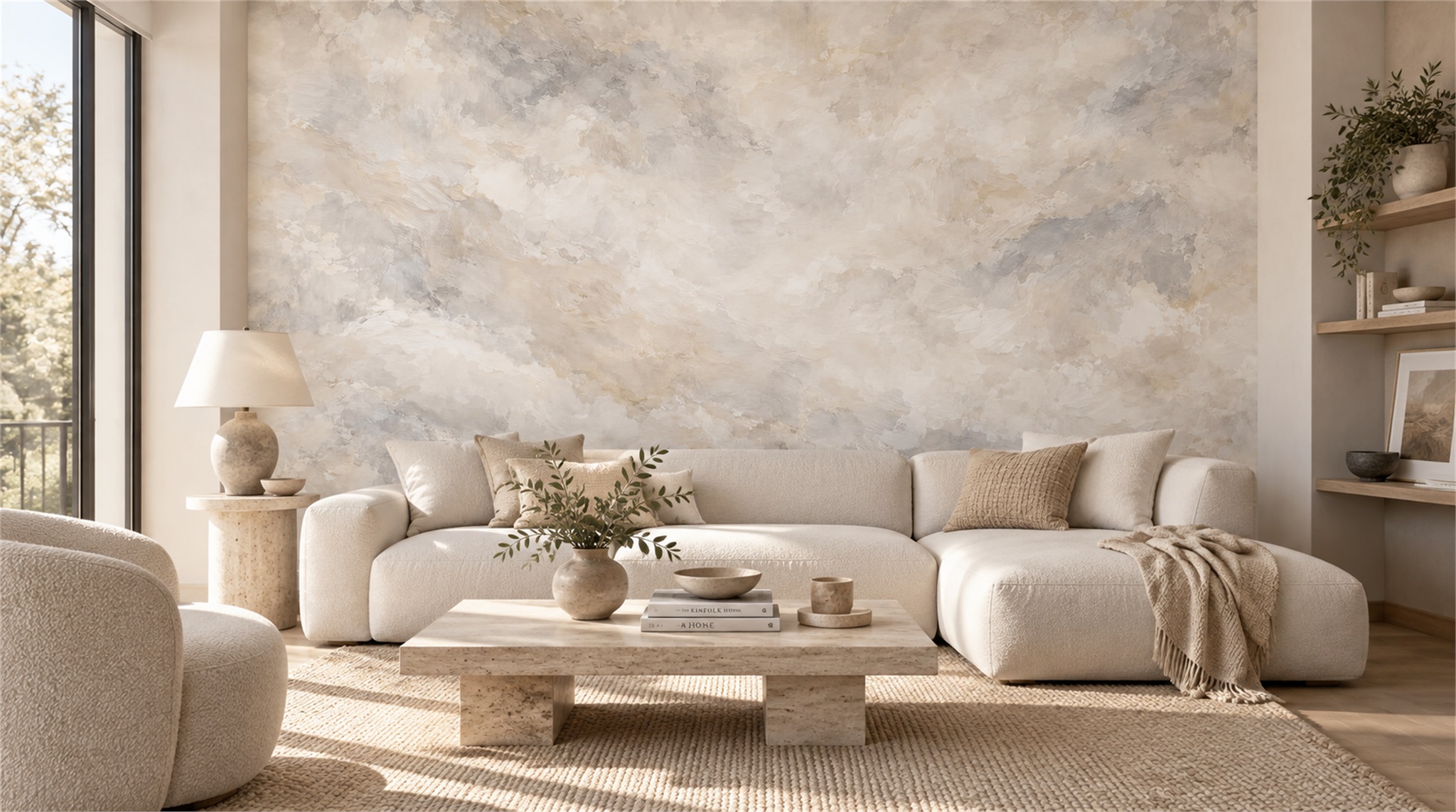 Ivory Soft Cloudscape Wallpaper Mural Scene