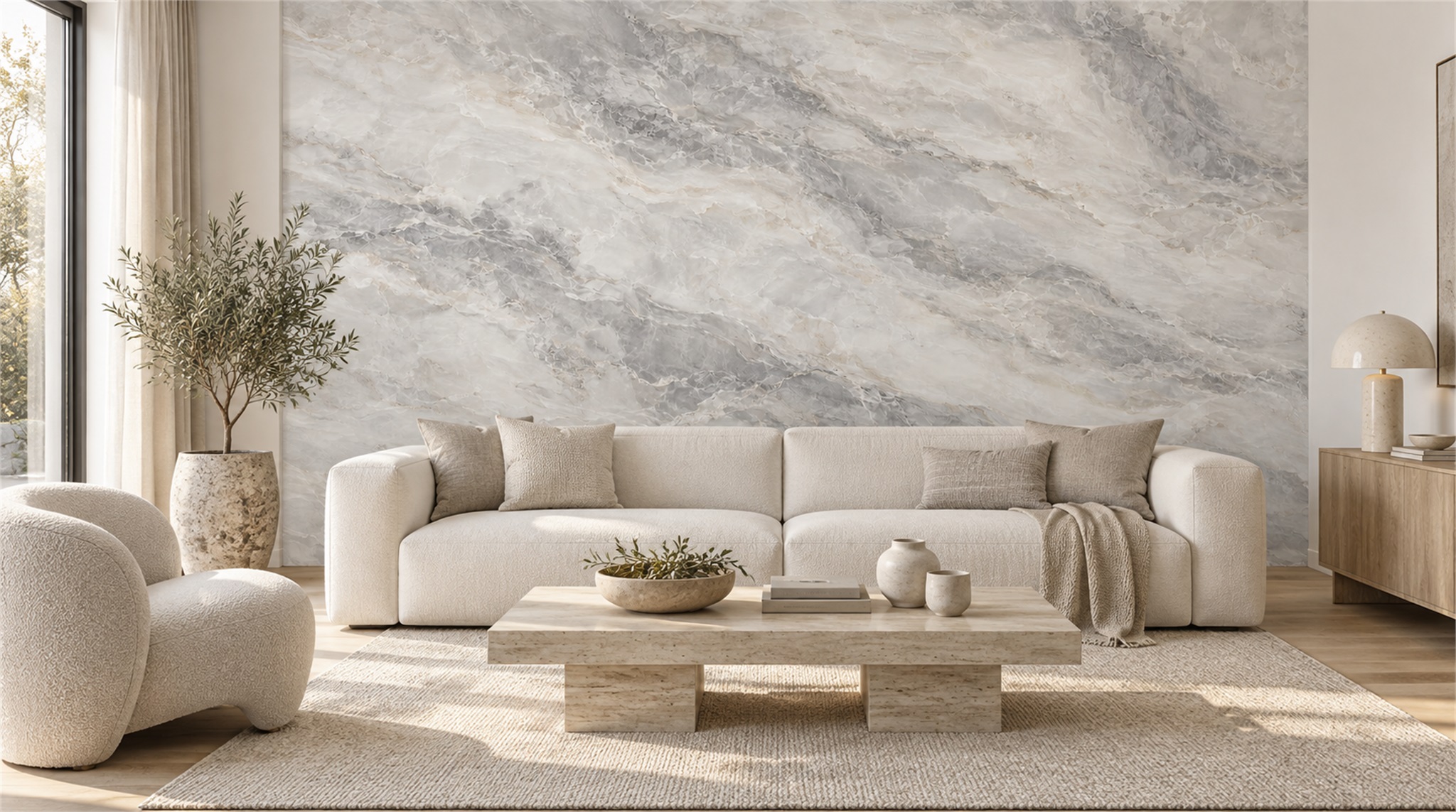 Grey Marble Veining Wallpaper Mural Scene