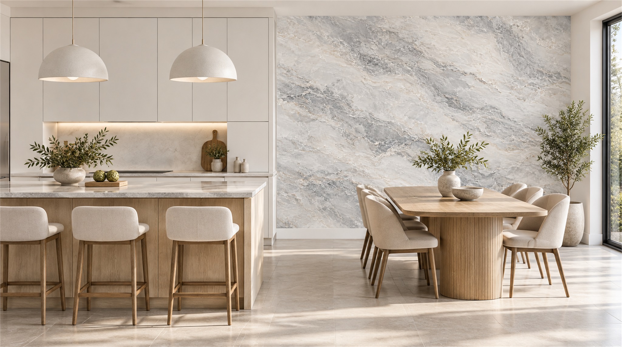 Grey Marble Veining Wallpaper Mural Scene