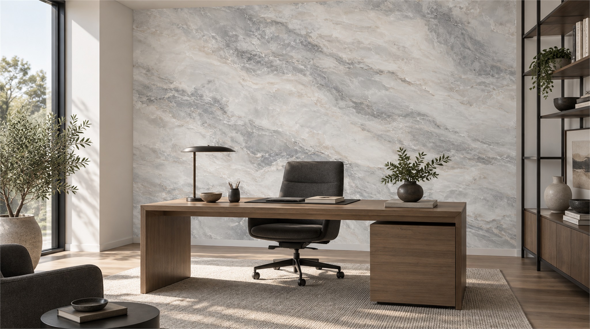 Grey Marble Veining Wallpaper Mural Scene