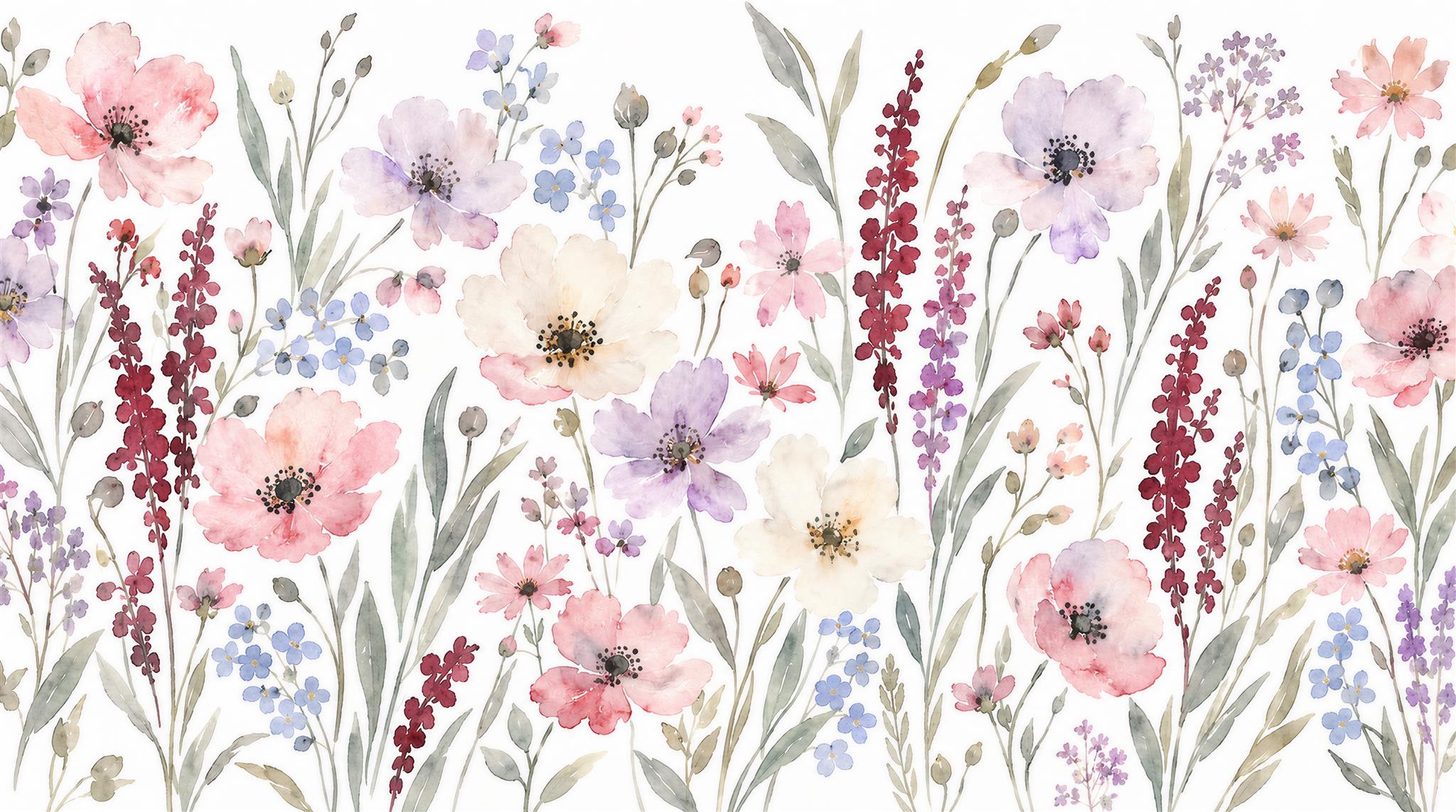 Soft Pastel Floral Patterning Wallpaper Mural Main