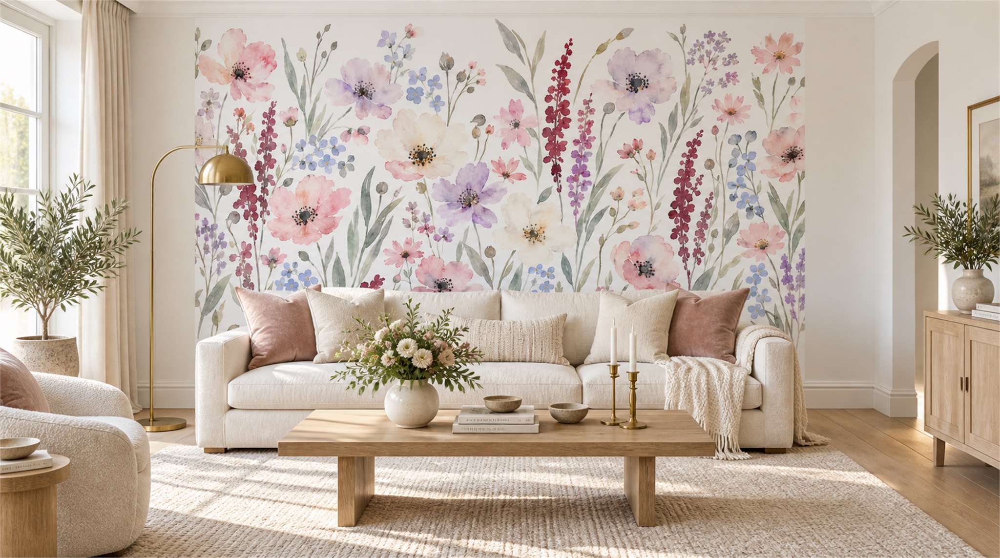 Soft Pastel Floral Patterning Wallpaper Mural Main