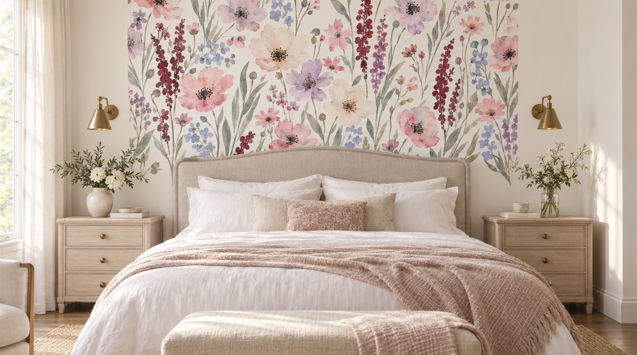 Soft Pastel Floral Patterning Wallpaper Mural Scene