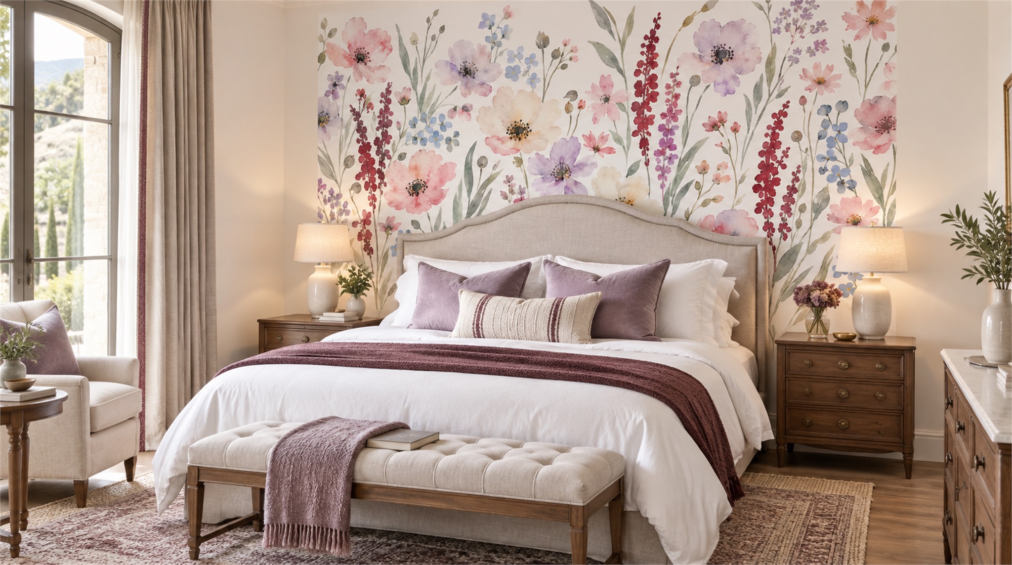 Soft Pastel Floral Patterning Wallpaper Mural Scene
