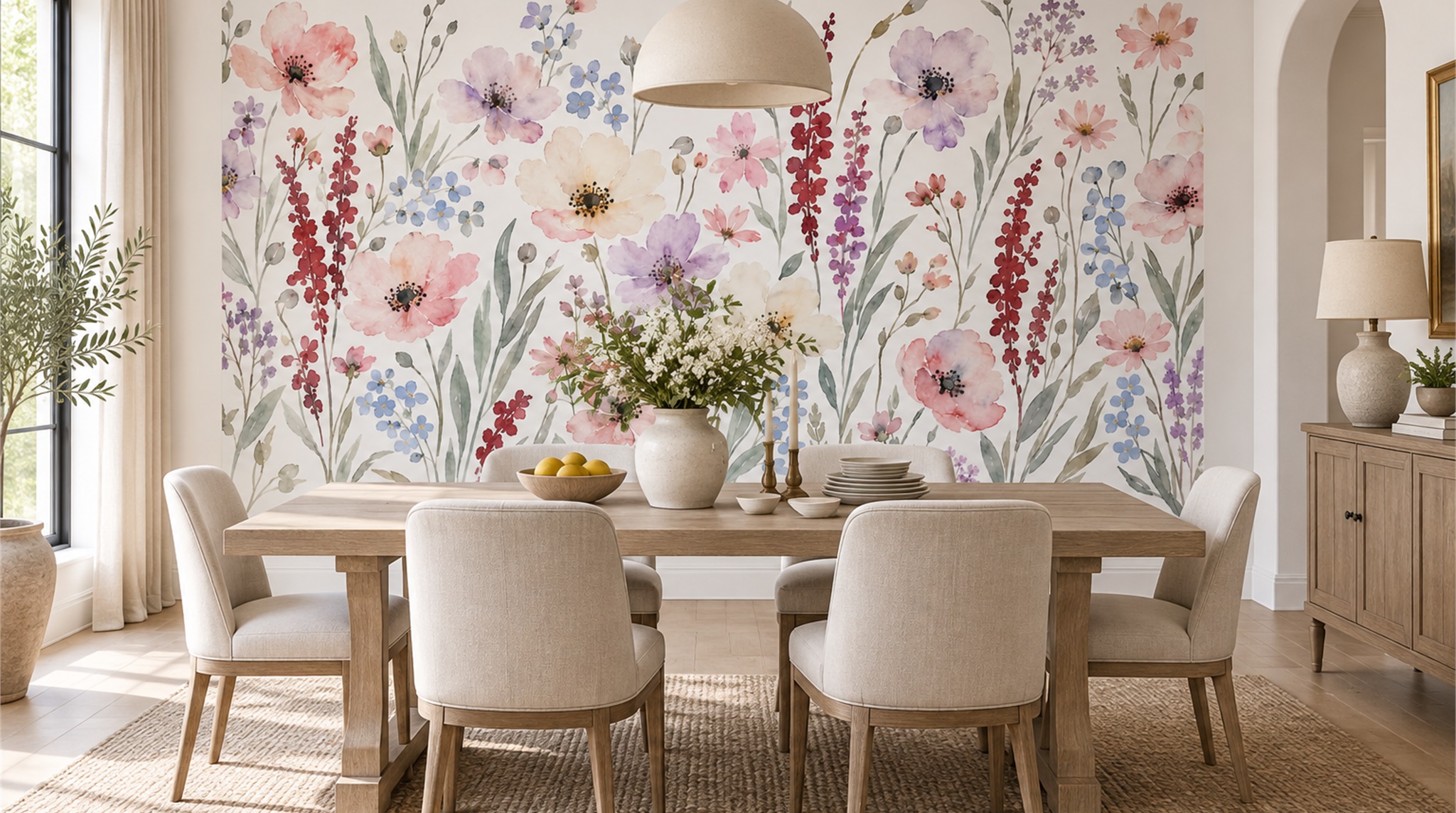 Soft Pastel Floral Patterning Wallpaper Mural Scene