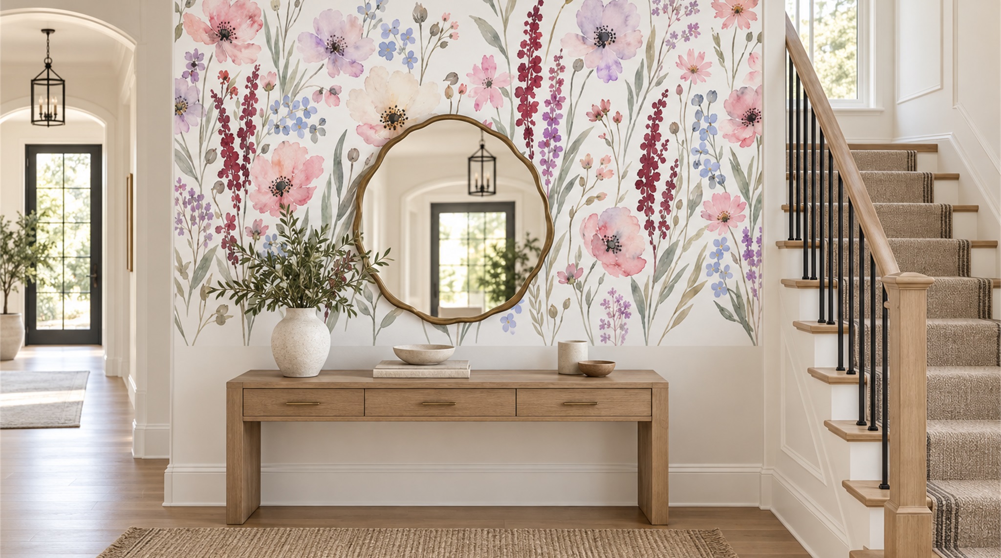 Soft Pastel Floral Patterning Wallpaper Mural Scene
