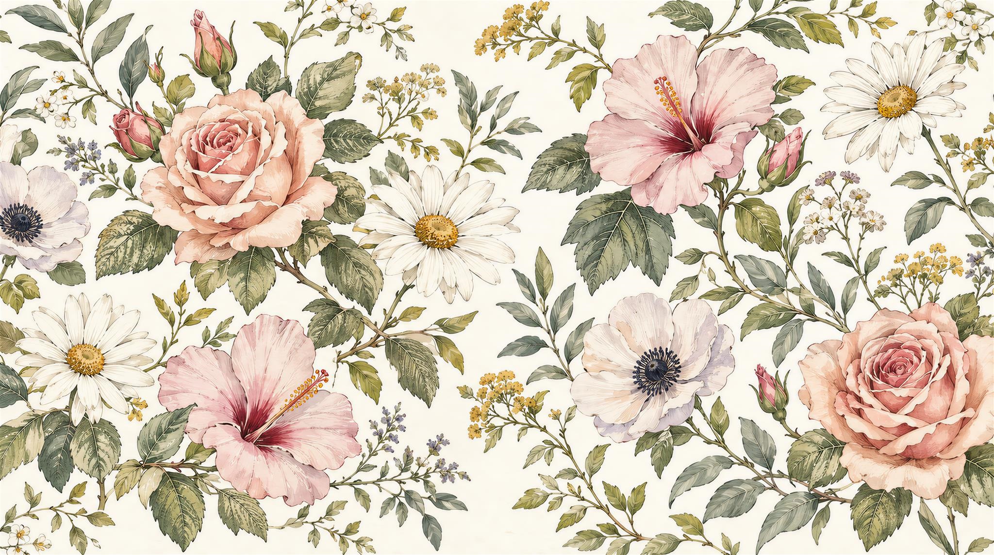 Neutral Floral Foliage Wallpaper Mural Main