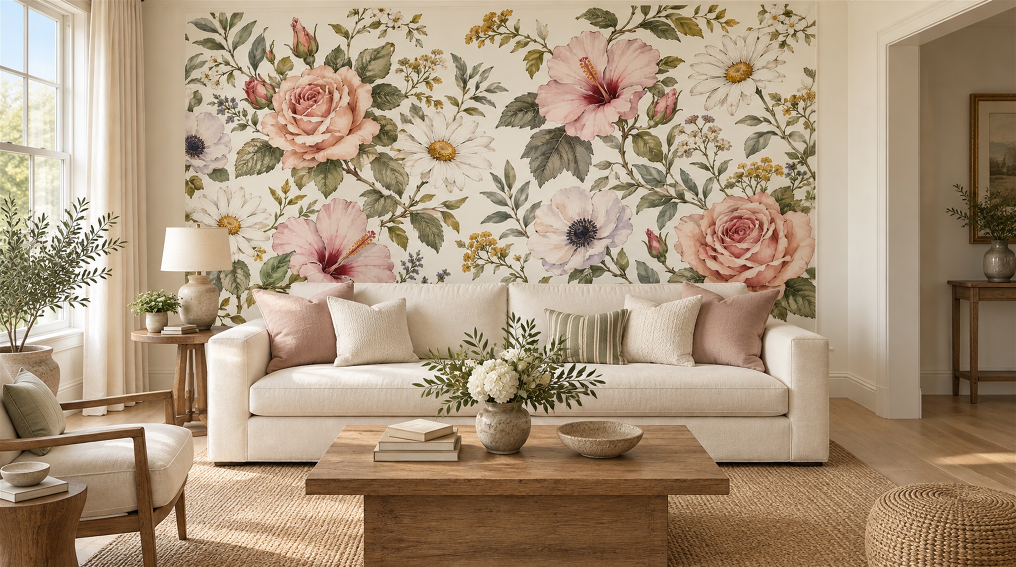 Neutral Floral Foliage Wallpaper Mural Main