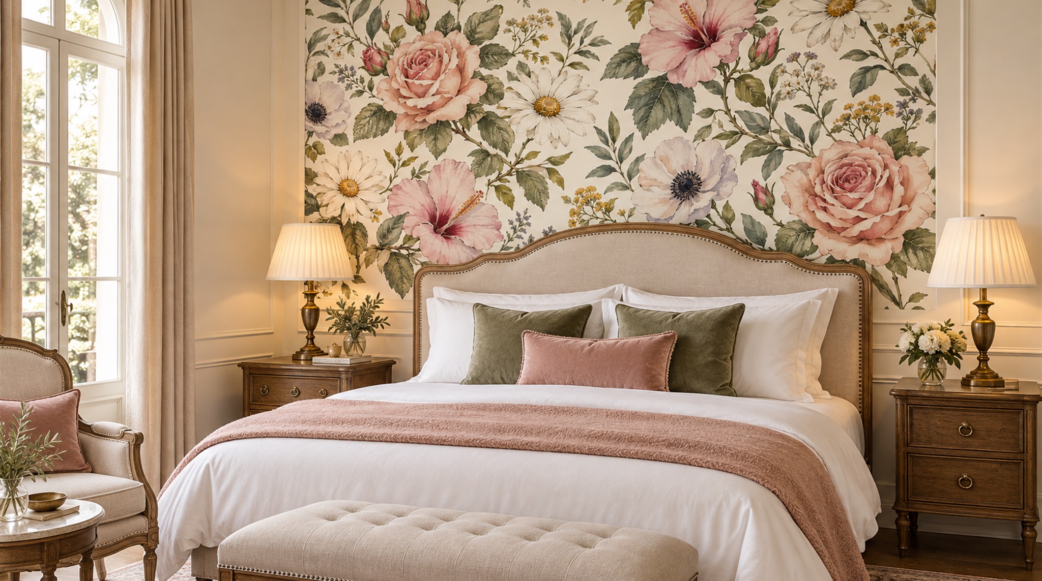 Neutral Floral Foliage Wallpaper Mural Scene