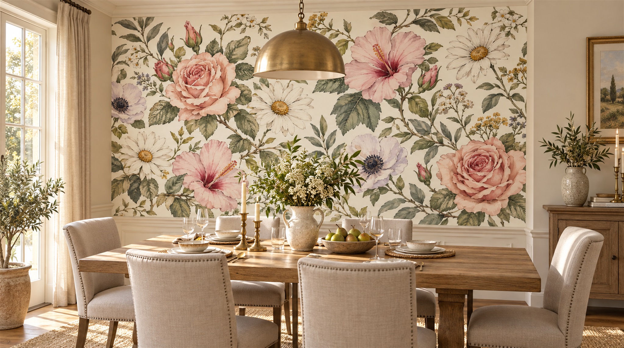Neutral Floral Foliage Wallpaper Mural Scene
