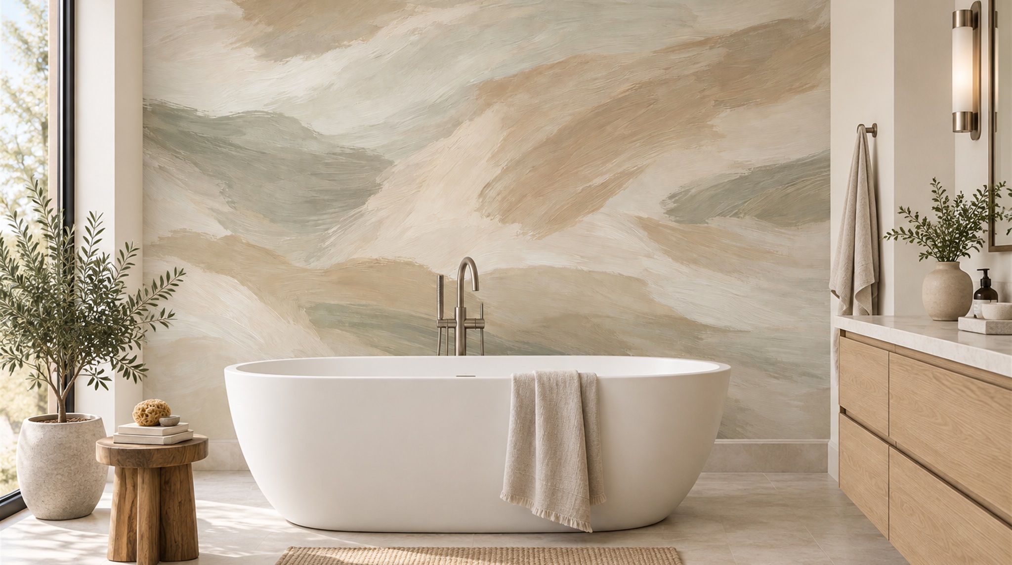 Beige Abstract Geometry Wallpaper Mural Scene