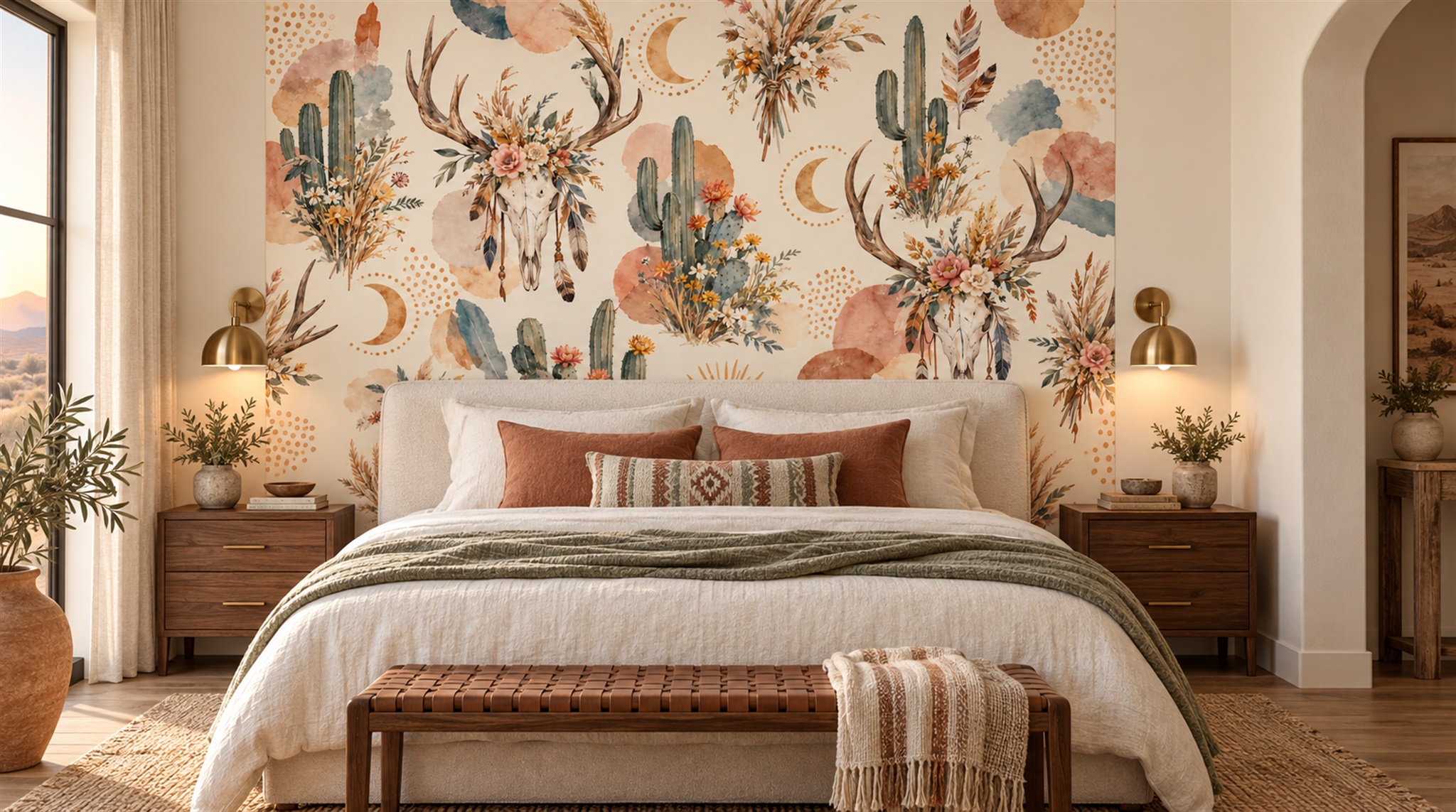 Neutral Leaf Patterning Wallpaper Mural Scene