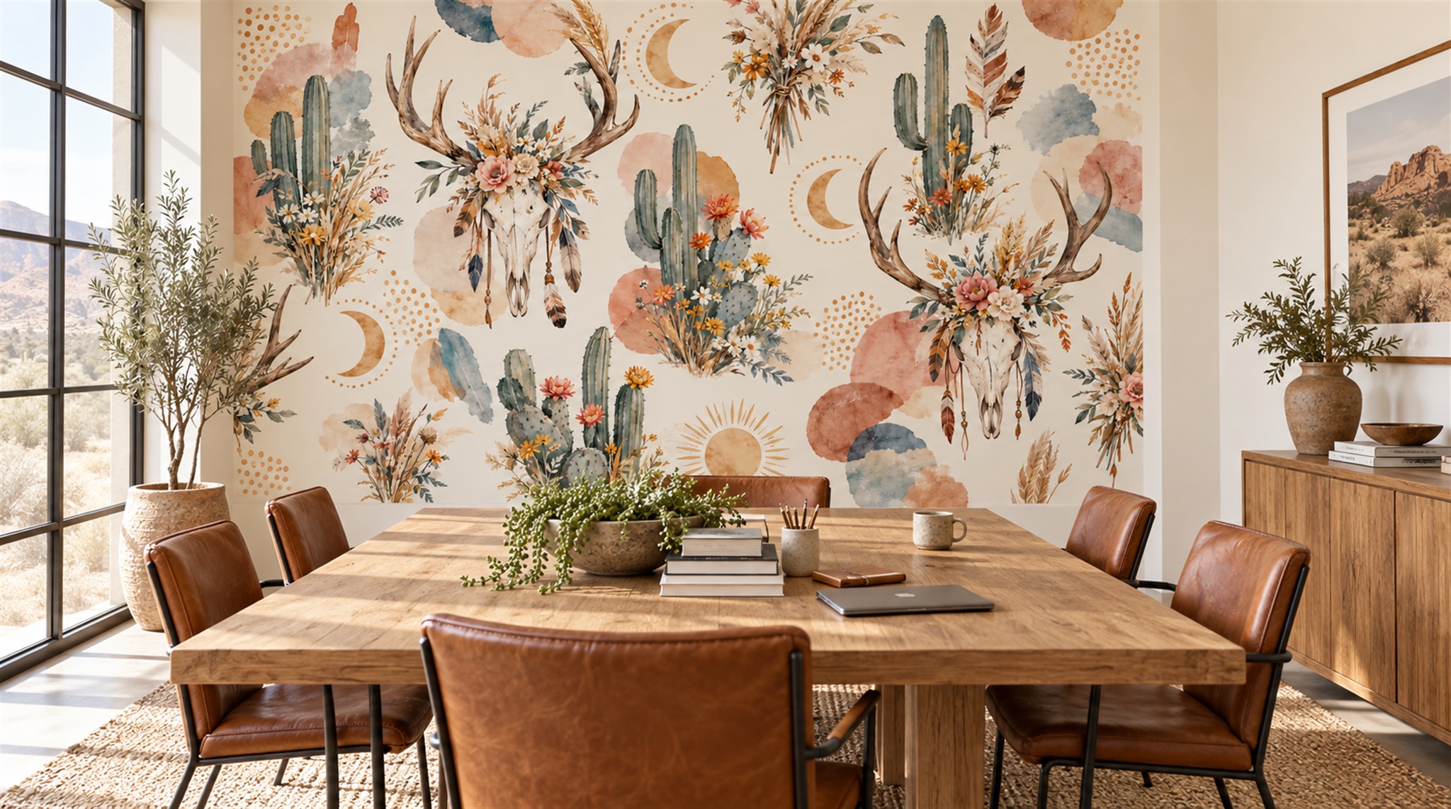 Neutral Leaf Patterning Wallpaper Mural Scene