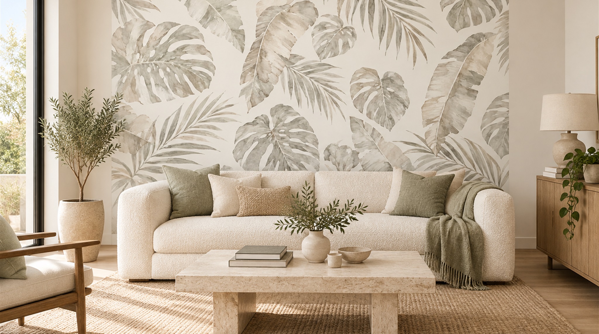 Ivory Palm Leaves Wallpaper Mural Main