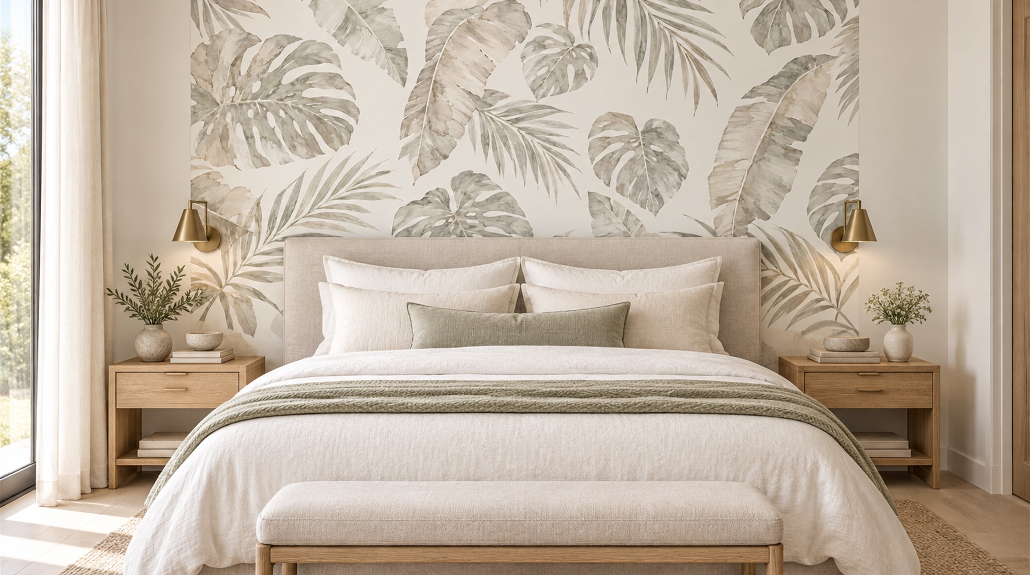 Ivory Palm Leaves Wallpaper Mural Scene