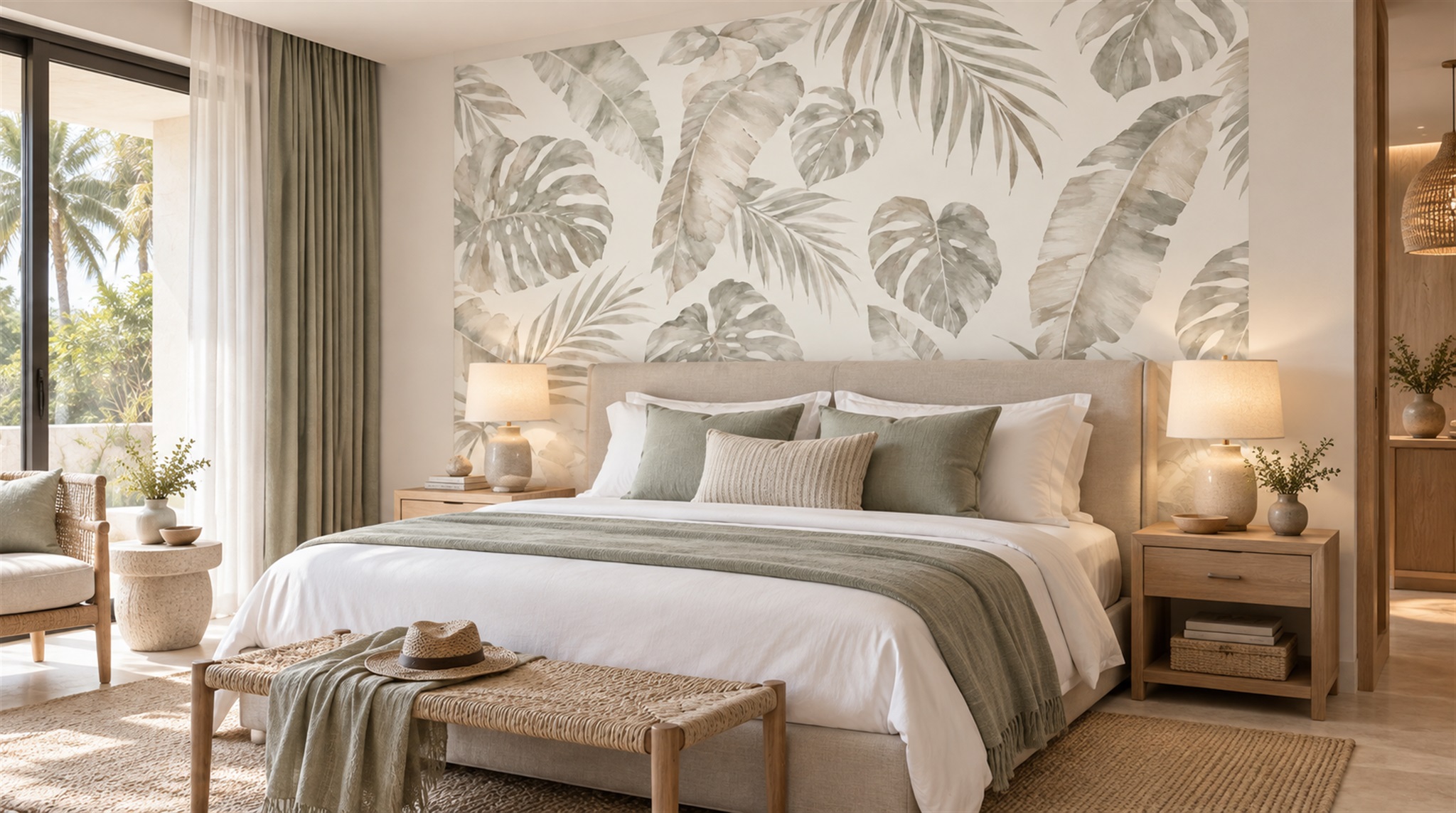 Ivory Palm Leaves Wallpaper Mural Scene