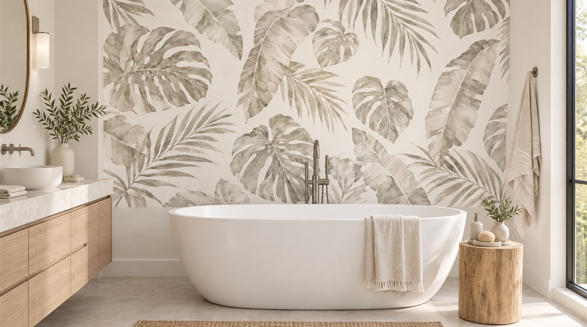 Ivory Palm Leaves Wallpaper Mural Scene