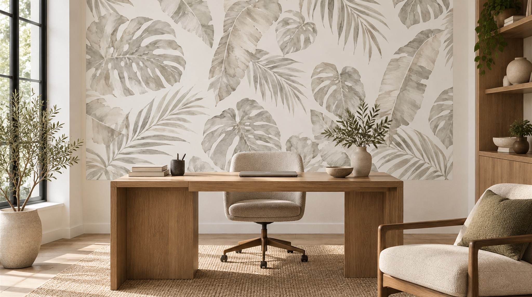 Ivory Palm Leaves Wallpaper Mural Scene