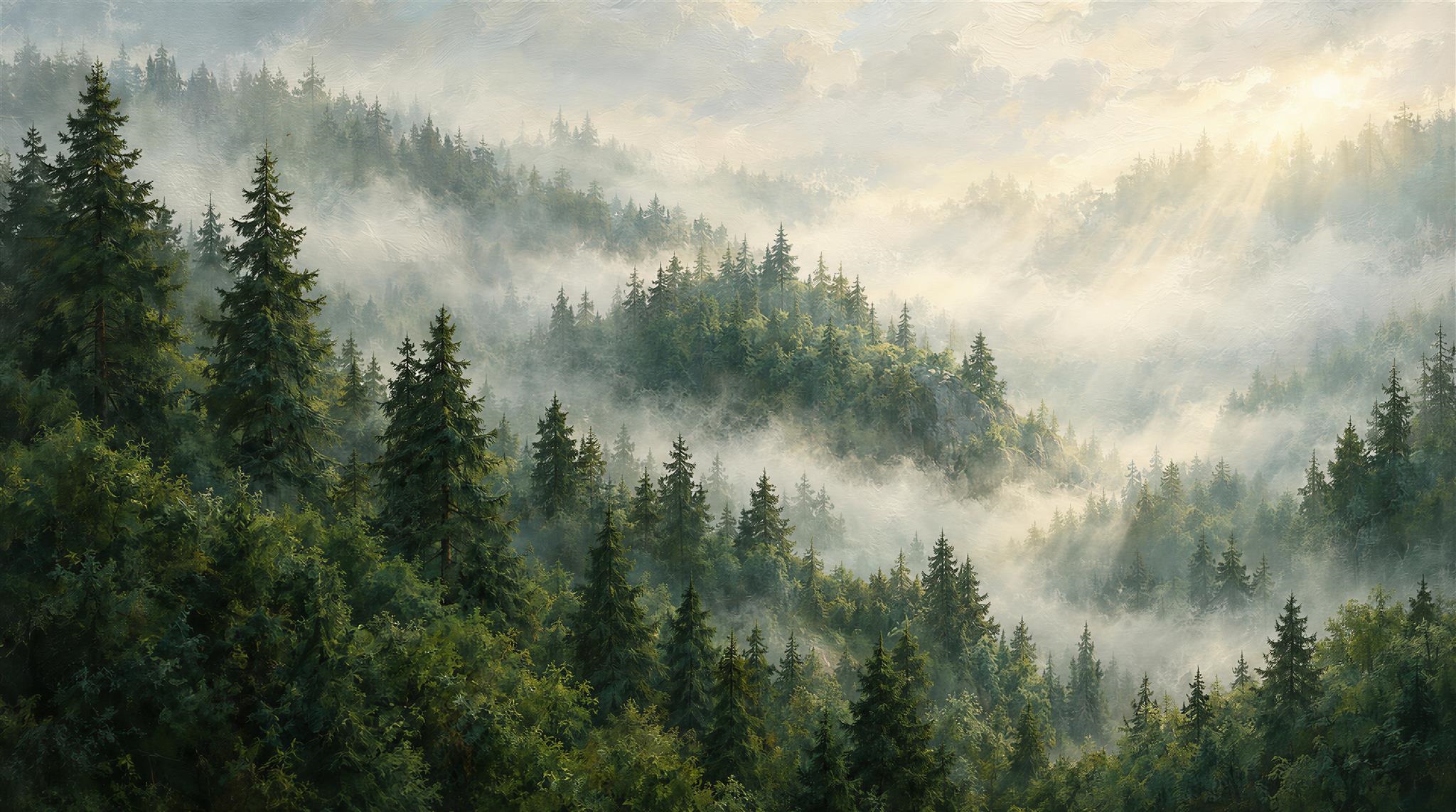 Green Woodland Trees Wallpaper Mural Scene