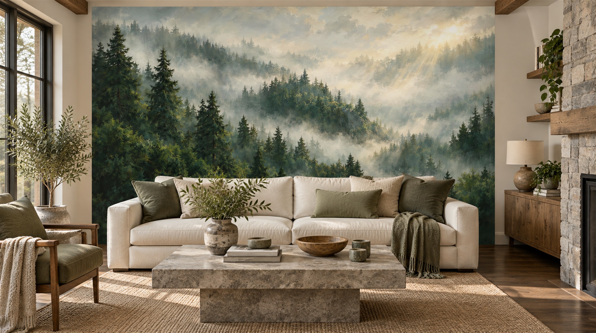 Green Woodland Trees Wallpaper Mural Main