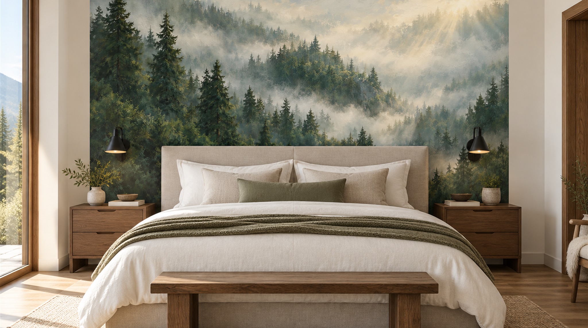 Green Woodland Trees Wallpaper Mural Scene