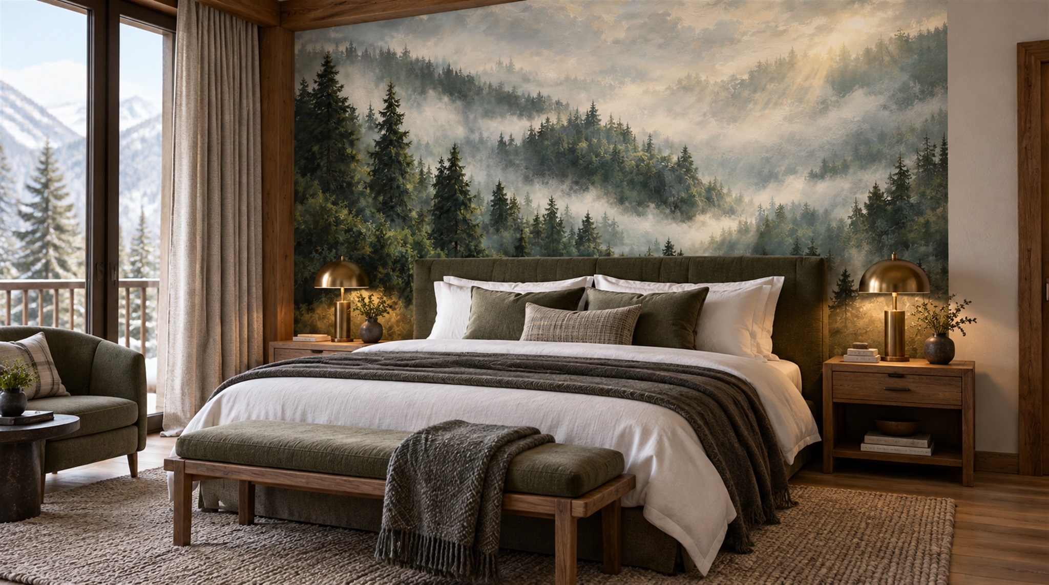 Green Woodland Trees Wallpaper Mural Scene