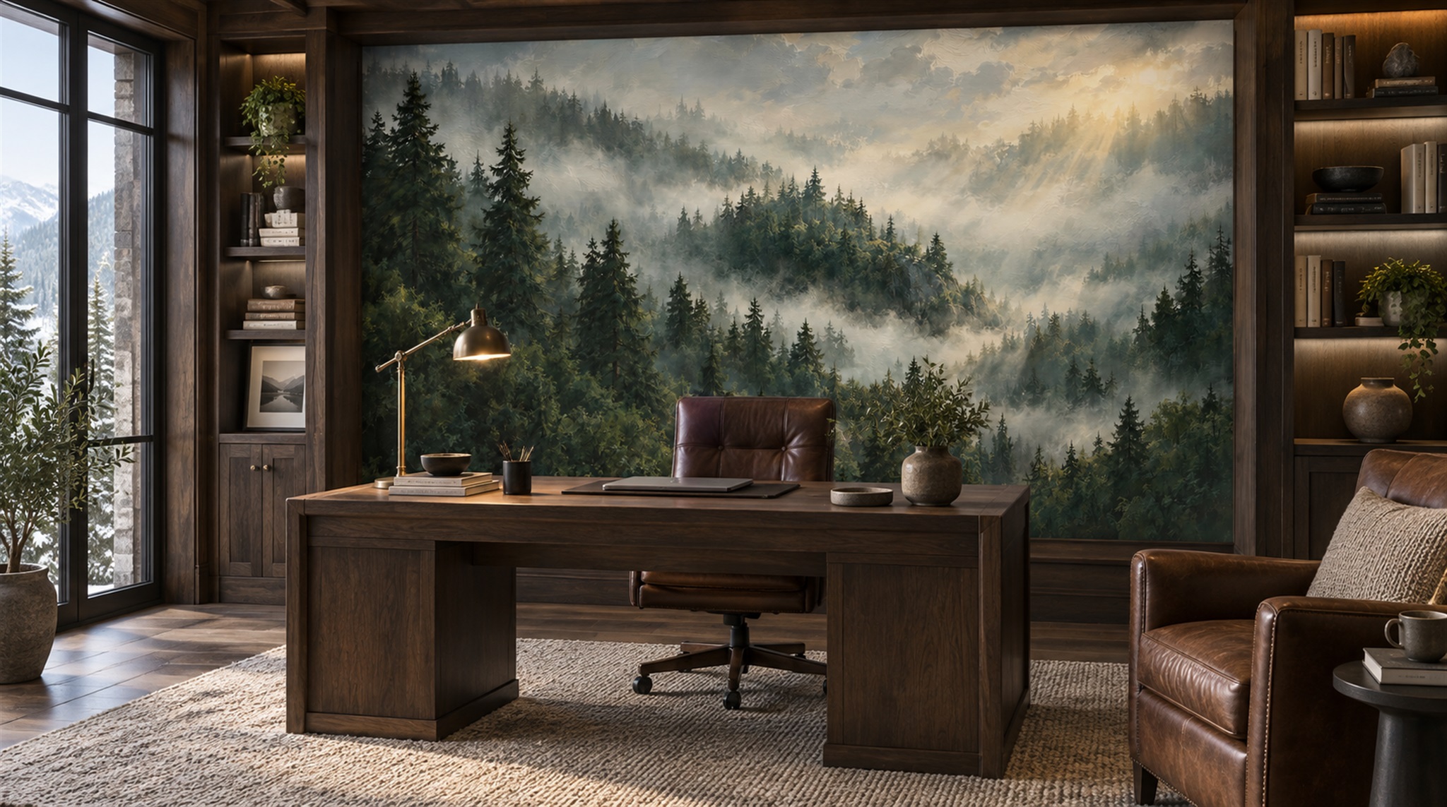 Green Woodland Trees Wallpaper Mural Scene