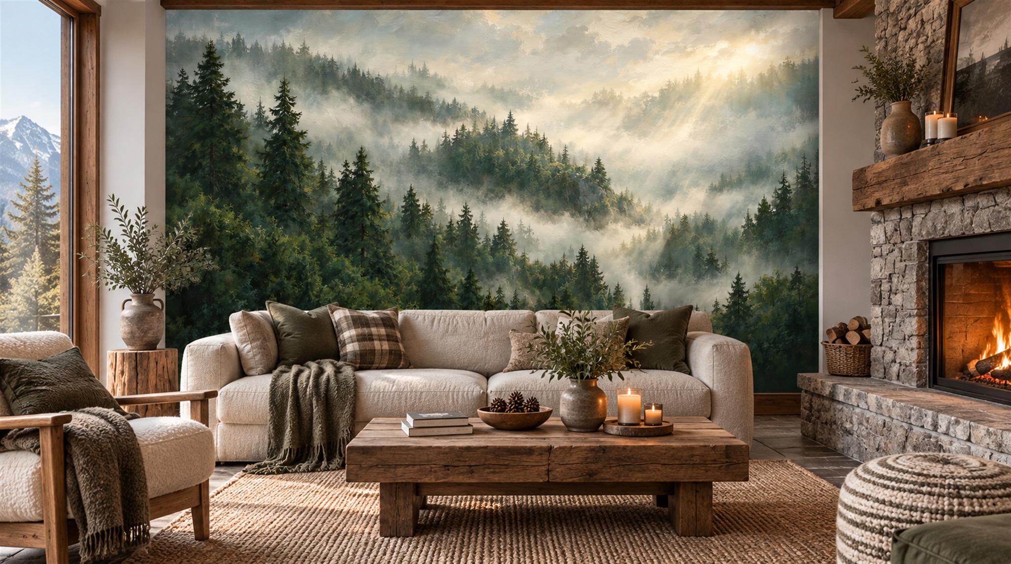 Green Woodland Trees Wallpaper Mural Scene