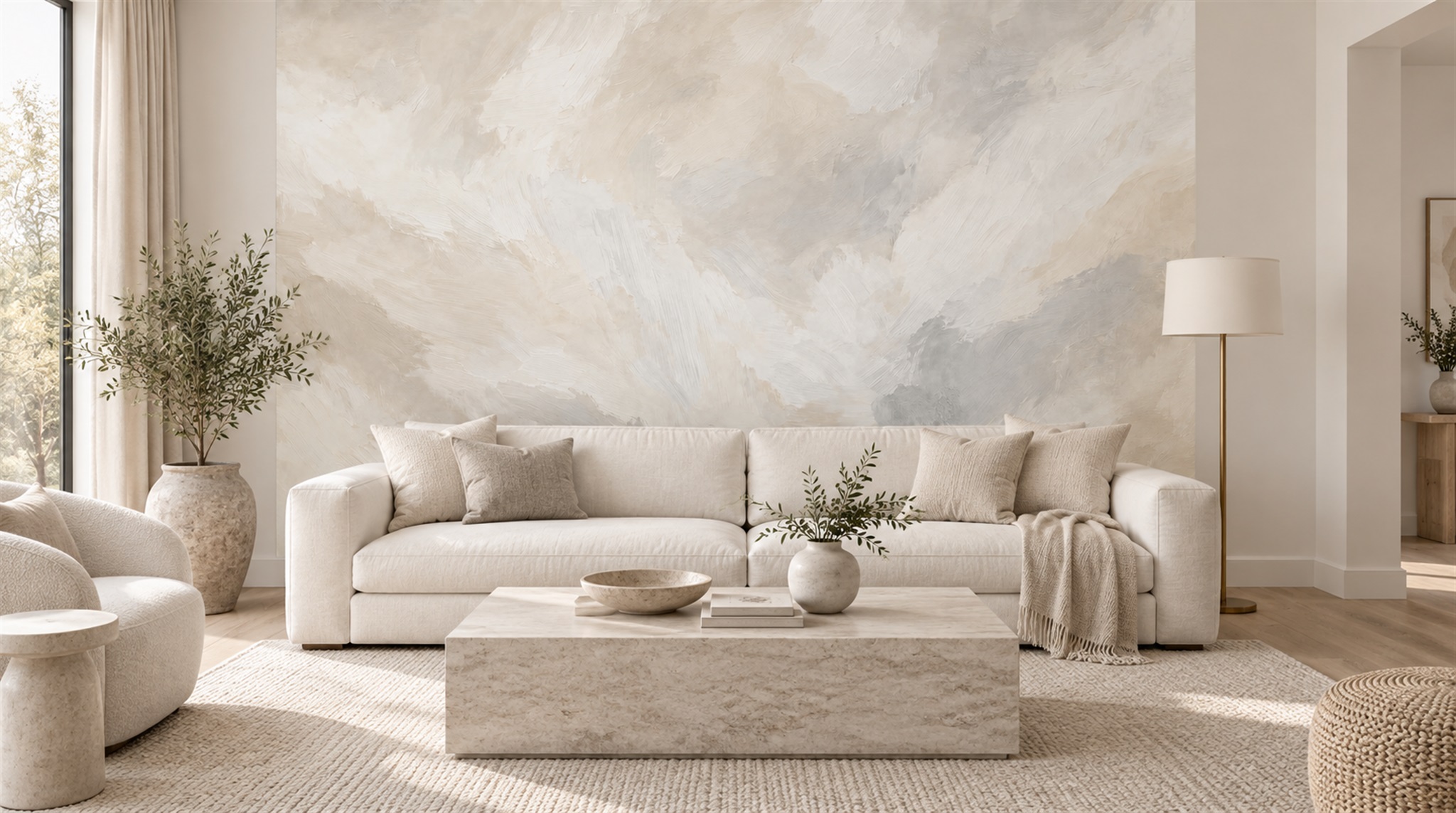 Ivory Soft Cloudscape Wallpaper Mural Main