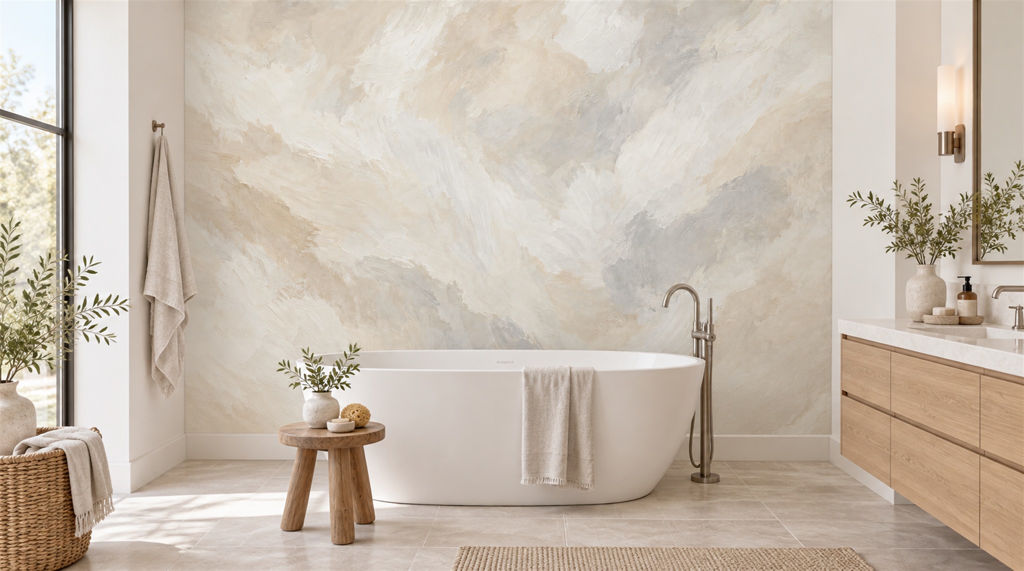 Ivory Soft Cloudscape Wallpaper Mural Scene
