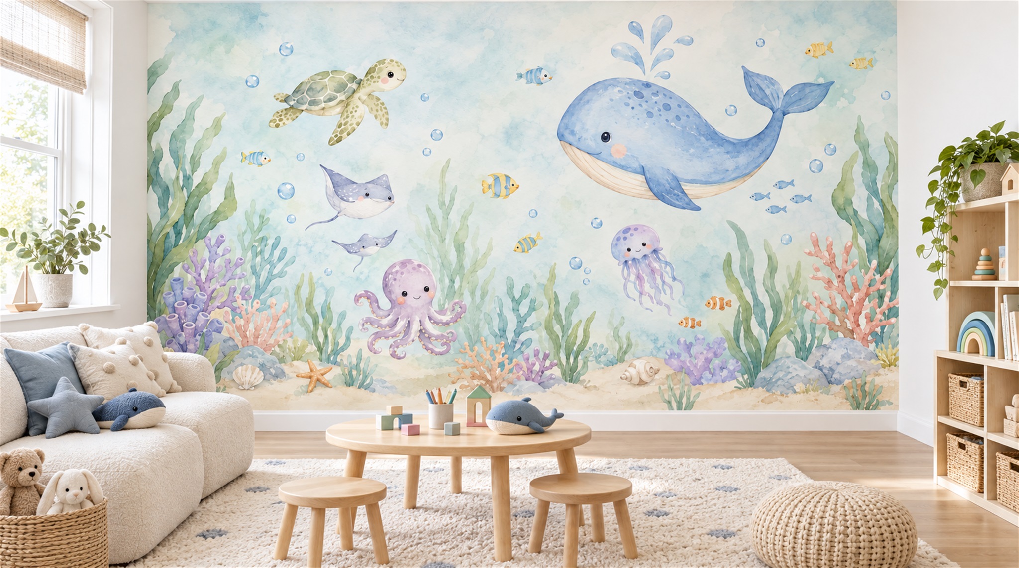 Aqua Ocean Landscape Wallpaper Mural Scene