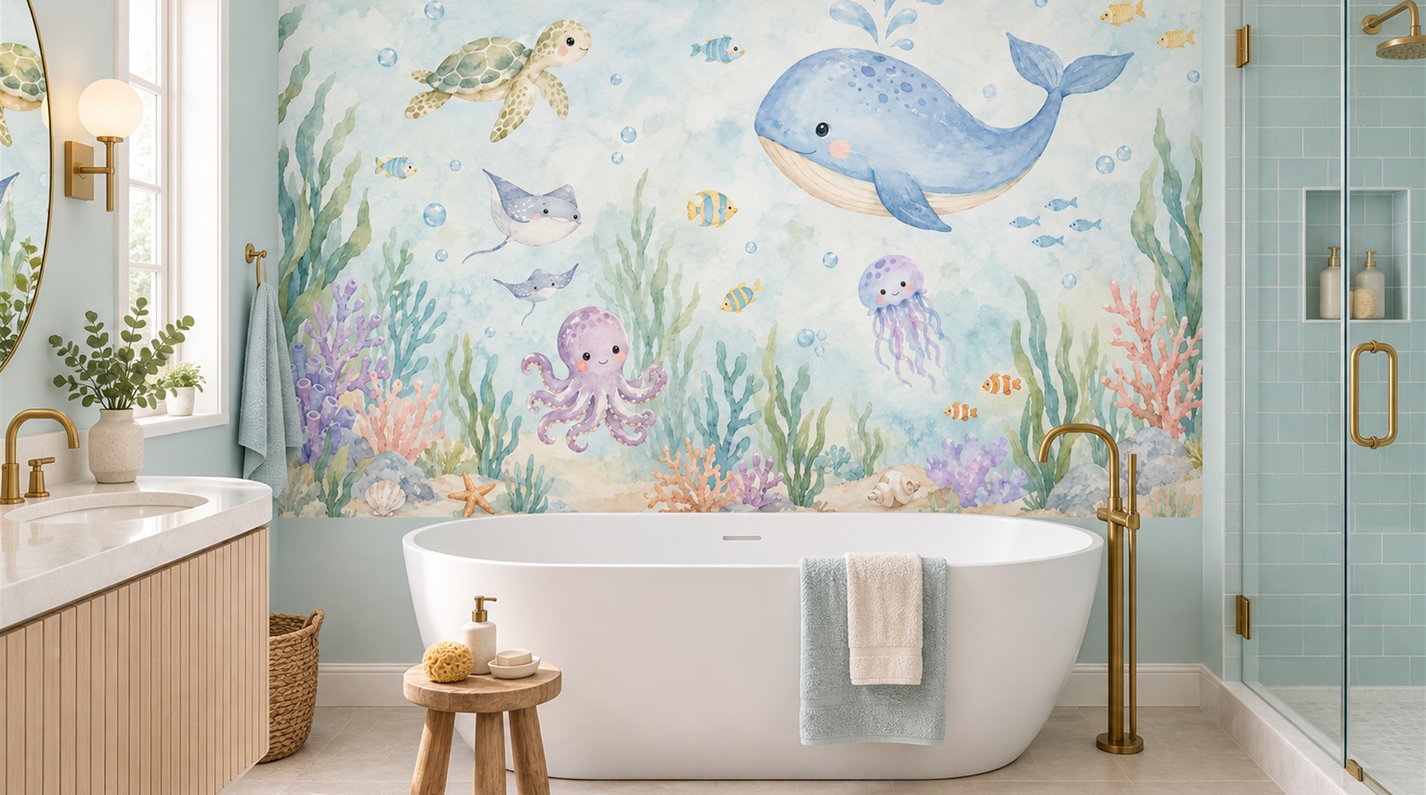 Aqua Ocean Landscape Wallpaper Mural Scene