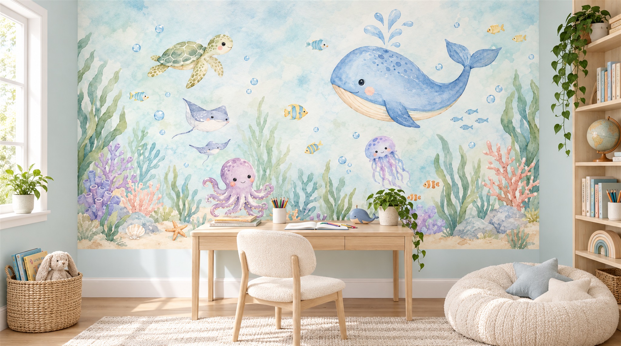 Aqua Ocean Landscape Wallpaper Mural Scene