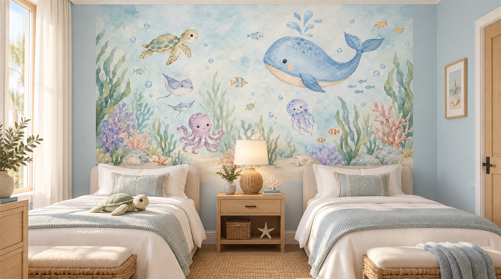 Aqua Ocean Landscape Wallpaper Mural Scene