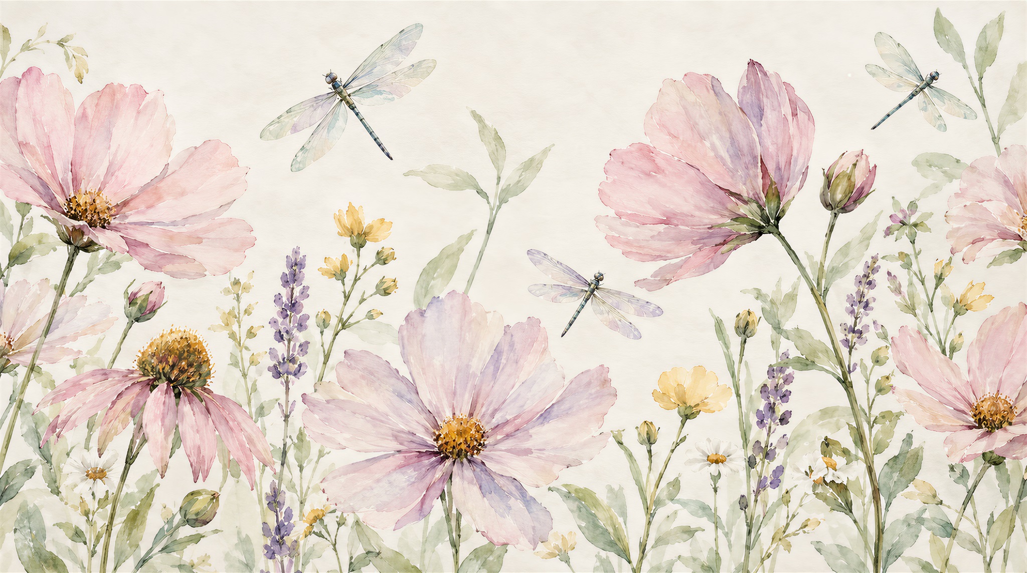 Soft Pastel Floral Patterning Wallpaper Mural Main
