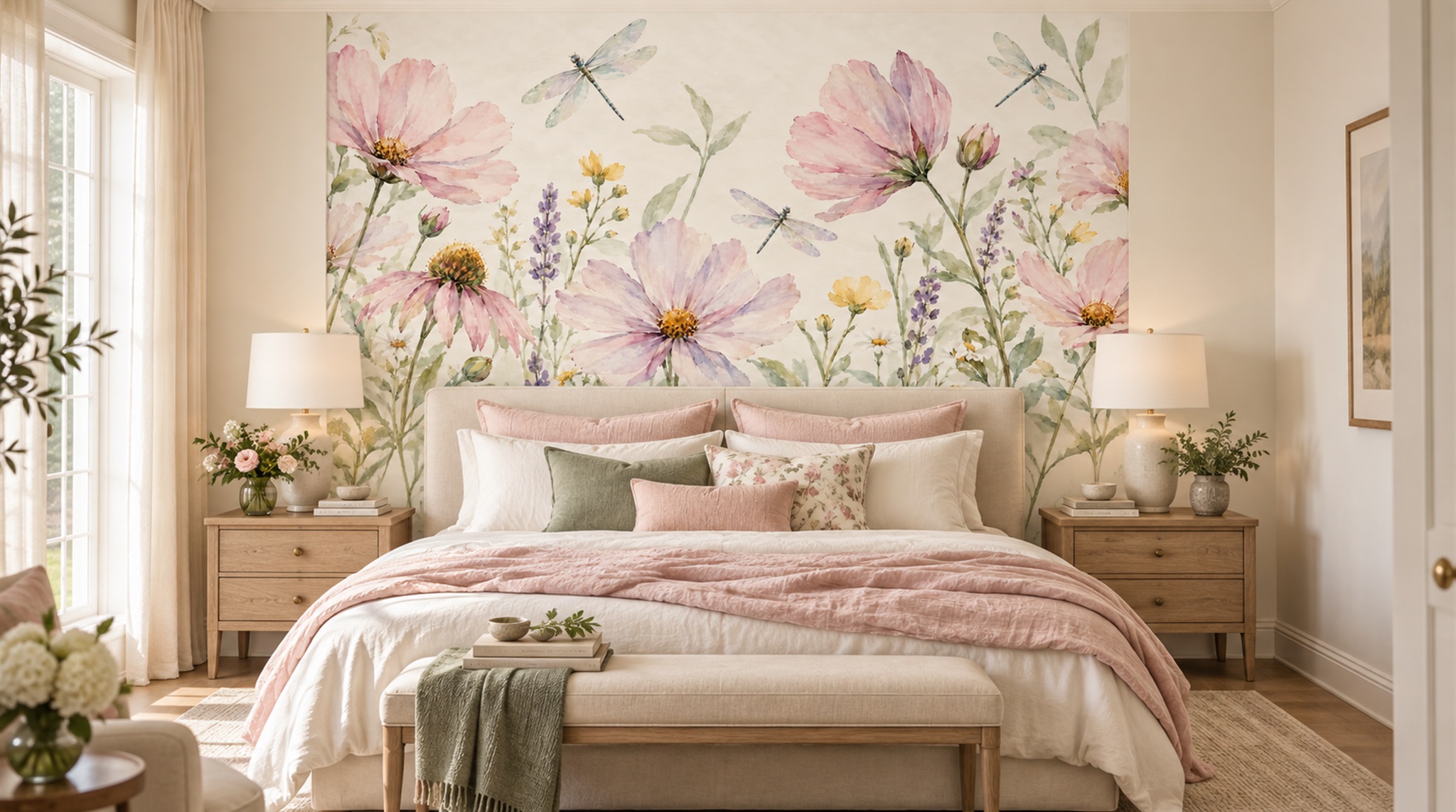 Soft Pastel Floral Patterning Wallpaper Mural Main