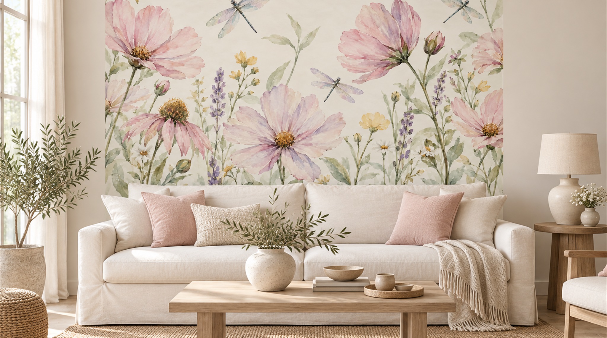 Soft Pastel Floral Patterning Wallpaper Mural Scene
