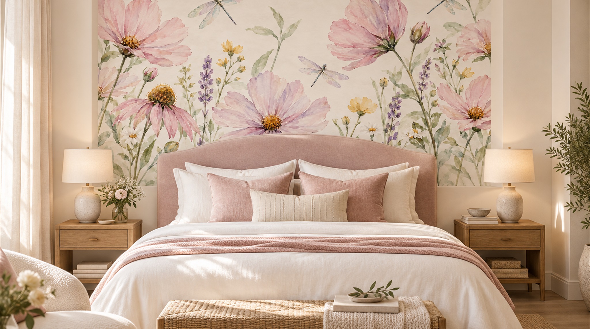 Soft Pastel Floral Patterning Wallpaper Mural Scene