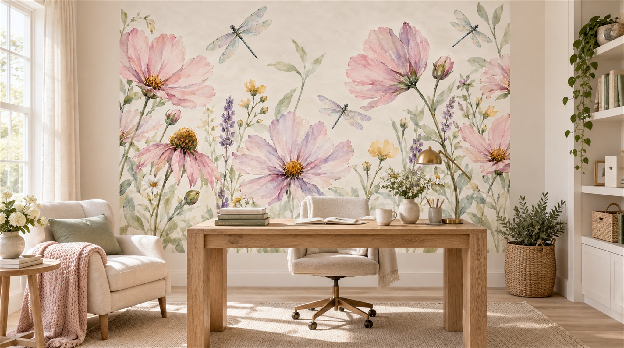 Soft Pastel Floral Patterning Wallpaper Mural Scene