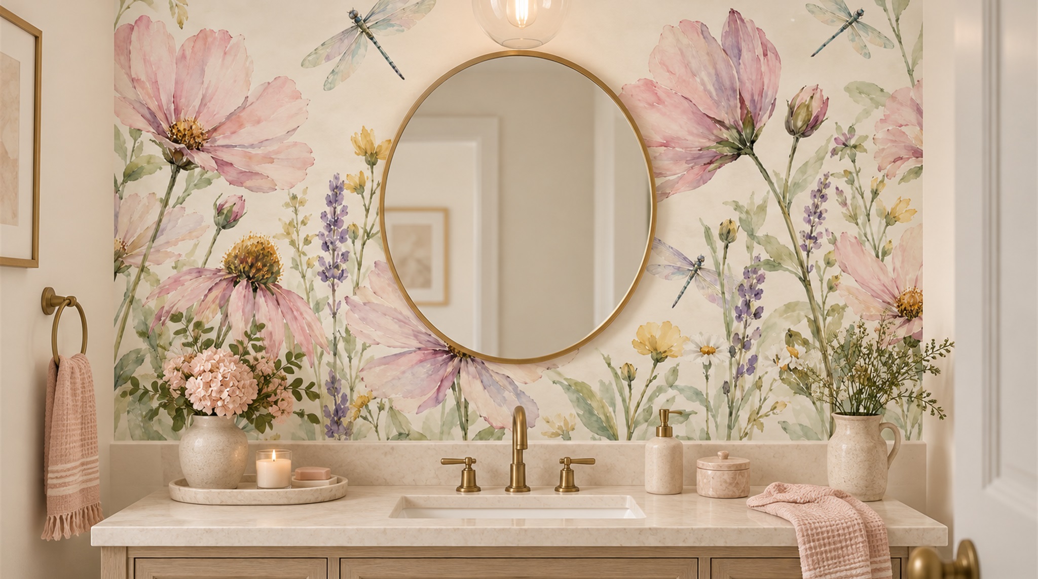 Soft Pastel Floral Patterning Wallpaper Mural Scene