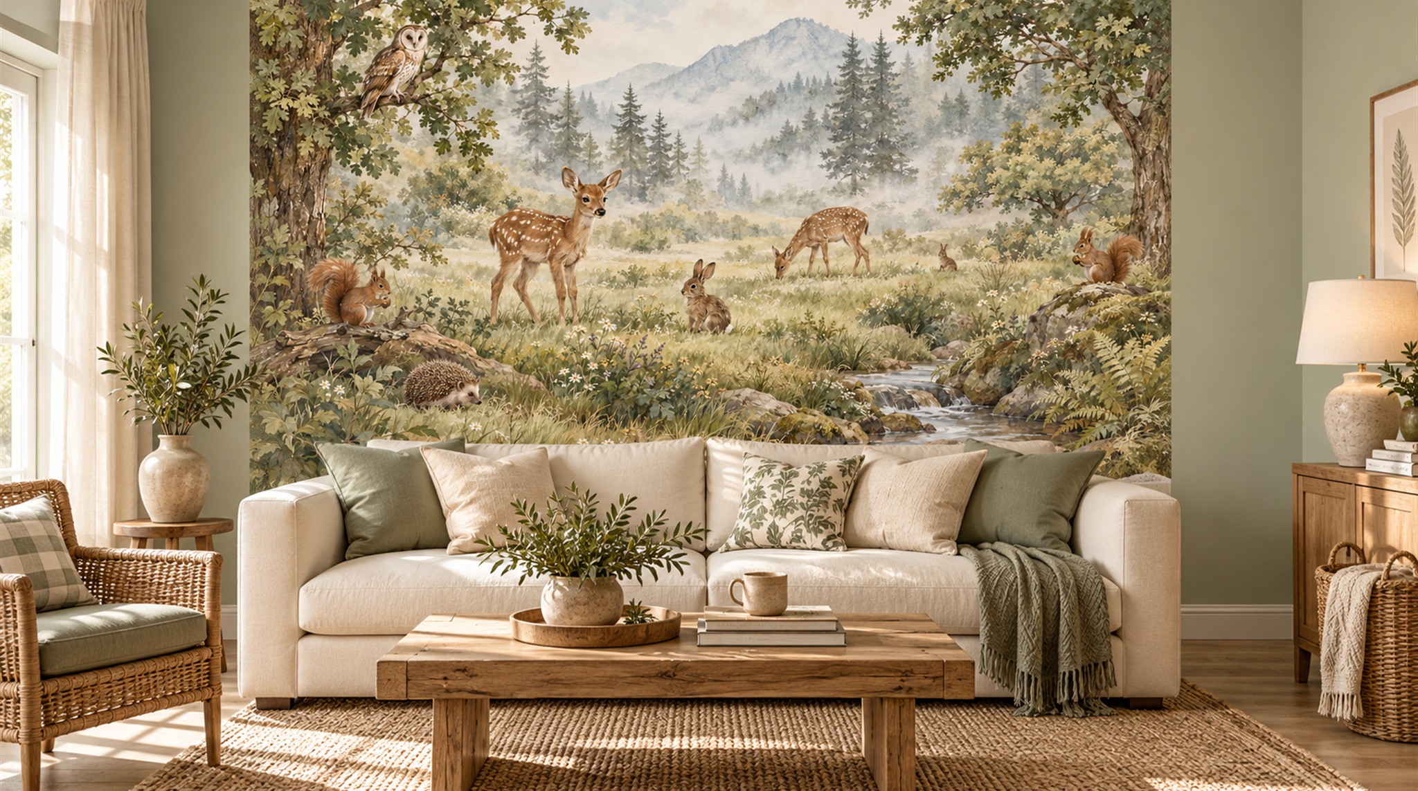 Sage Green Decorative Wall Art Wallpaper Mural Main