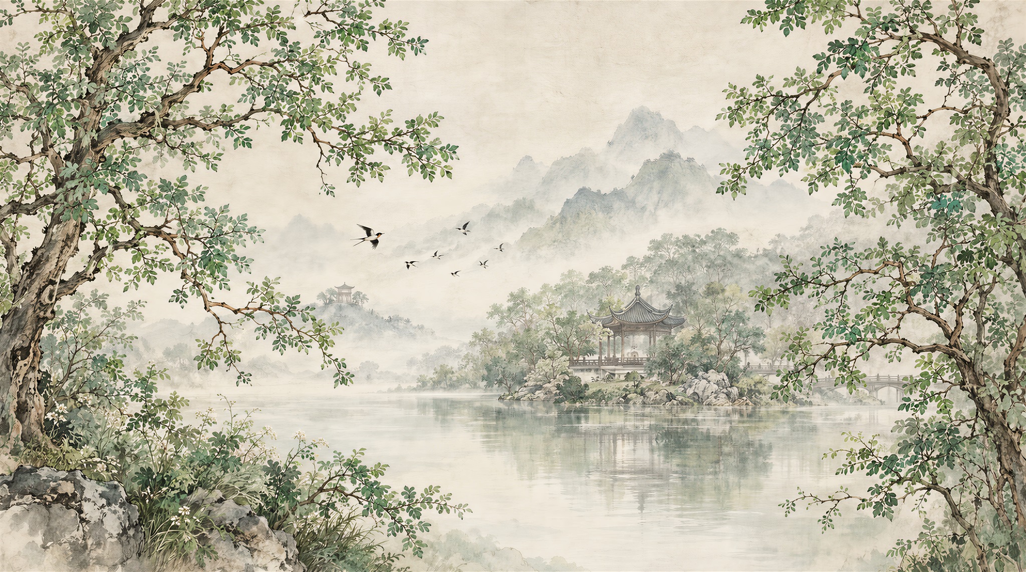 Sage Green Decorative Wall Art Wallpaper Mural Main