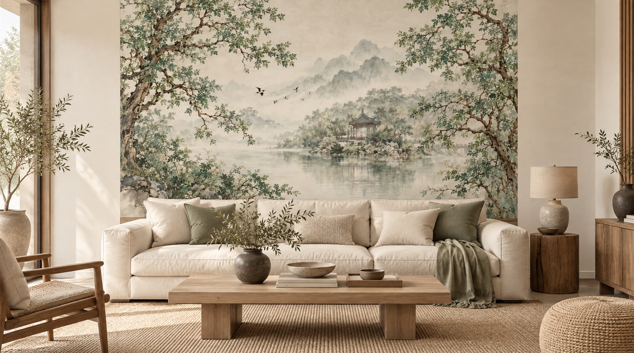 Sage Green Decorative Wall Art Wallpaper Mural Main