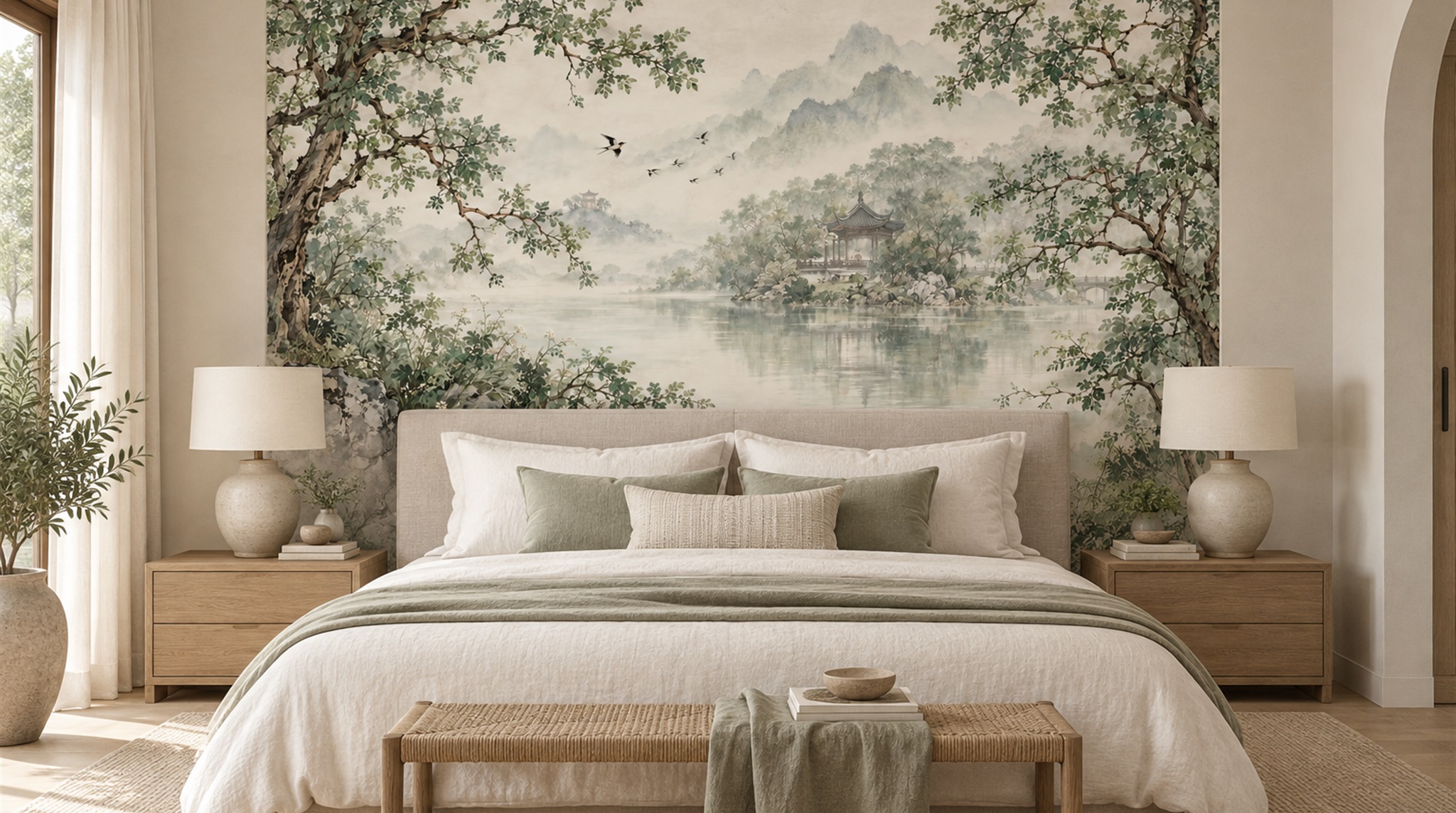 Sage Green Decorative Wall Art Wallpaper Mural Scene