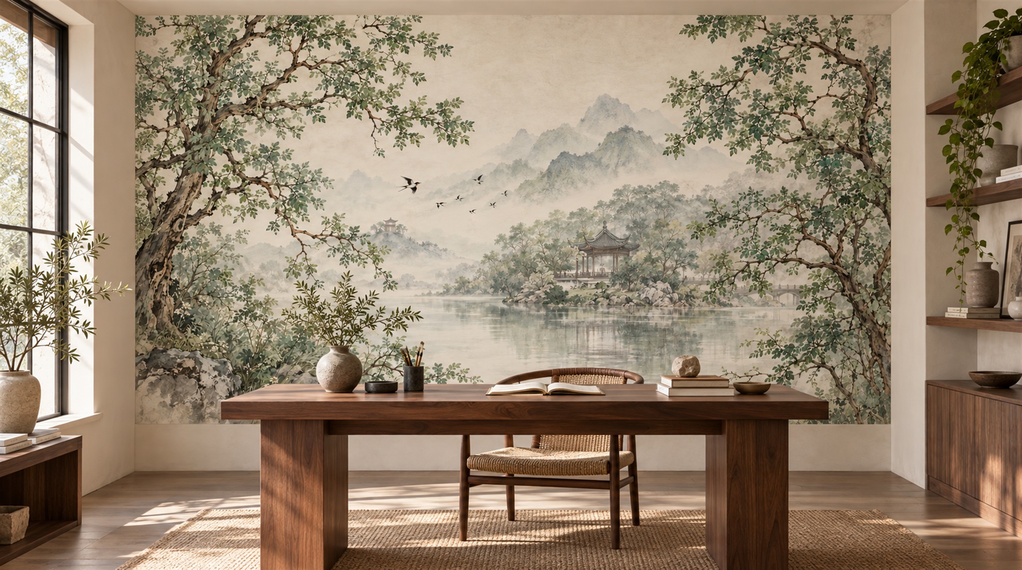 Sage Green Decorative Wall Art Wallpaper Mural Scene